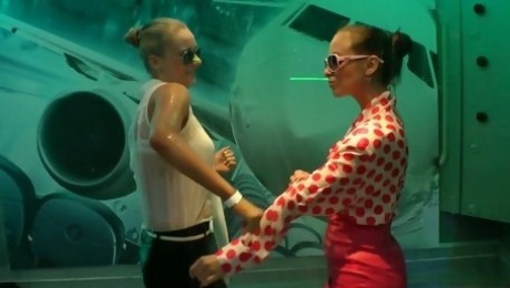 Shameless fully clothed bitch Naomi Nevena gets wet while dancing