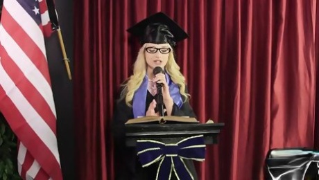 Teen Aubrey Gold Is Naked Under Her Cap and Gown