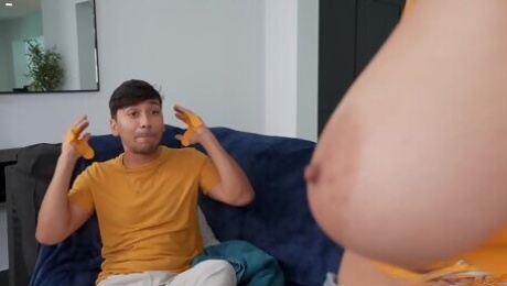 His Eyes Glued on Hailey Rose's Juicy Tits